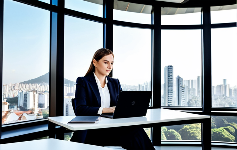 **

A professional businesswoman in a stylish, fully clothed business suit, sitting at a bright desk in a modern São Paulo office, Brazil, working on a laptop. Large windows overlooking the city skyline. Safe for work, appropriate content, fully clothed, professional attire, perfect anatomy, correct proportions, natural pose, professional photography, high quality.

**
