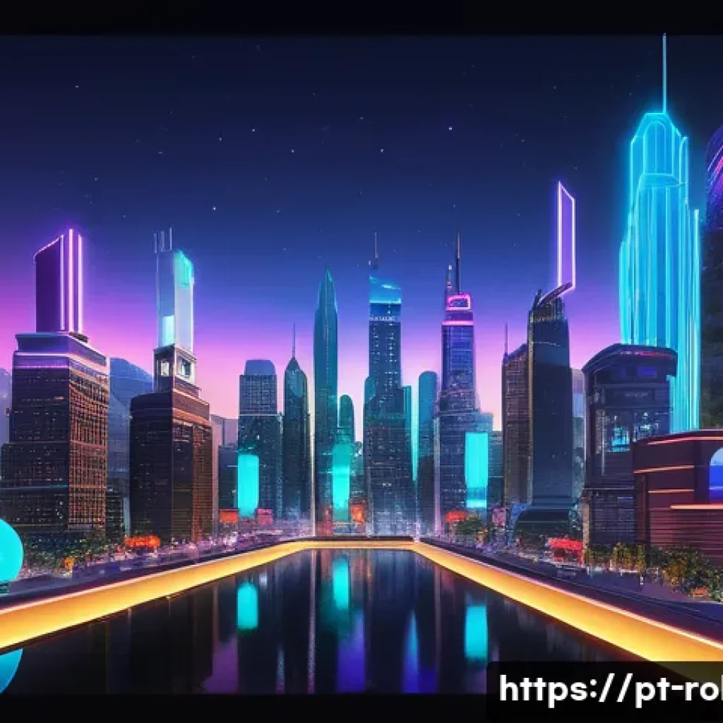 로블록스 인기 게임 유형 - A vibrant and detailed futuristic cityscape within a Roblox immersive world, featuring sleek skyscra...
