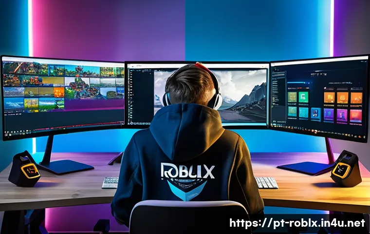 로블록스 관리자 권한 신청법 - A young Roblox player dressed in casual gamer attire with a Roblox-themed hoodie and jeans, sitting ...