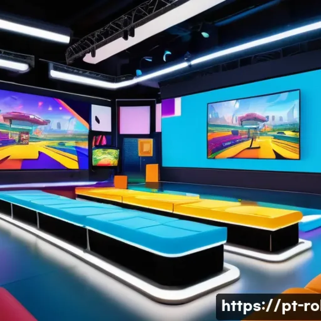 로블록스 e스포츠 가능성 - A vibrant virtual gaming arena inside Roblox, filled with diverse avatars competing in imaginative o...