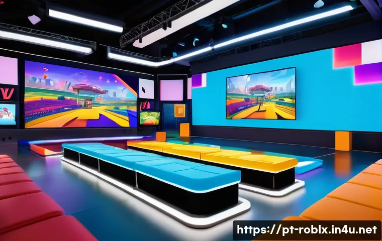 로블록스 e스포츠 가능성 - A vibrant virtual gaming arena inside Roblox, filled with diverse avatars competing in imaginative o...
