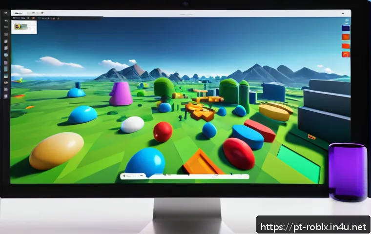 로블록스 게임 제작 단계별 가이드 - A detailed digital art scene showcasing a Roblox Studio workspace on a modern computer screen. The i...