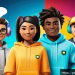 로블록스 텍스트 채팅 명령어 - A dynamic Roblox gaming scene showing a diverse group of teenage players communicating efficiently u...